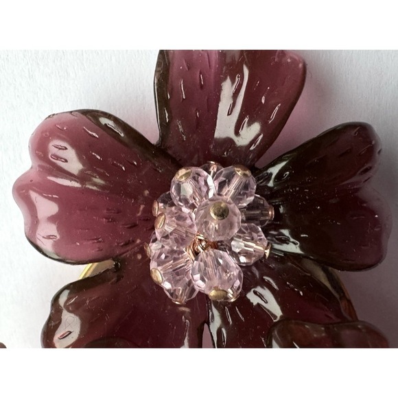 Vintage Nolan Miller Pink Purple Lucite Beaded Flower Trio Brooch Cluster Pin - Picture 7 of 8
